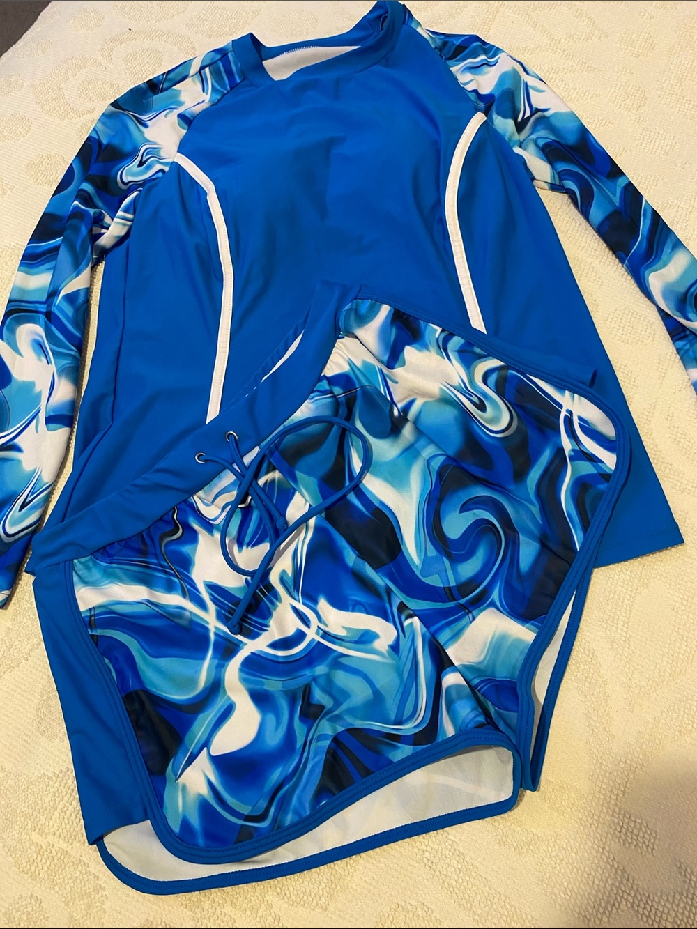 Women's Blue Long-Sleeve Swim Rashguard Set - Blue Swirl